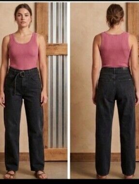 Reformation Black Jeans Sz 29 Belted Hi-rise Relaxed "Cynthia"